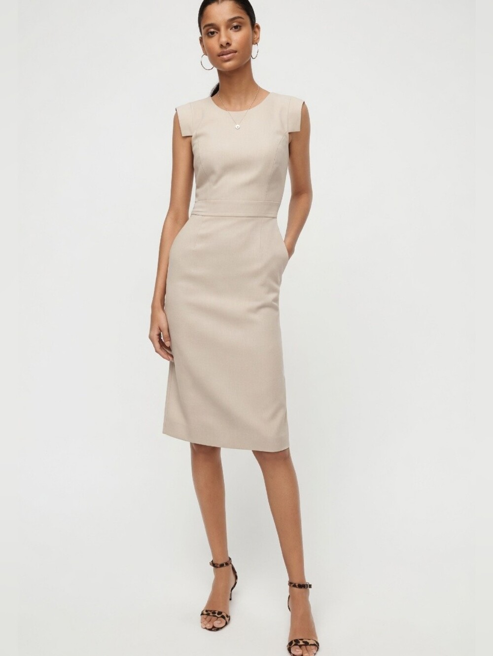 NWT J.Crew Resume Sheath in Flax Beige Stretch Linen Dress 10 $168